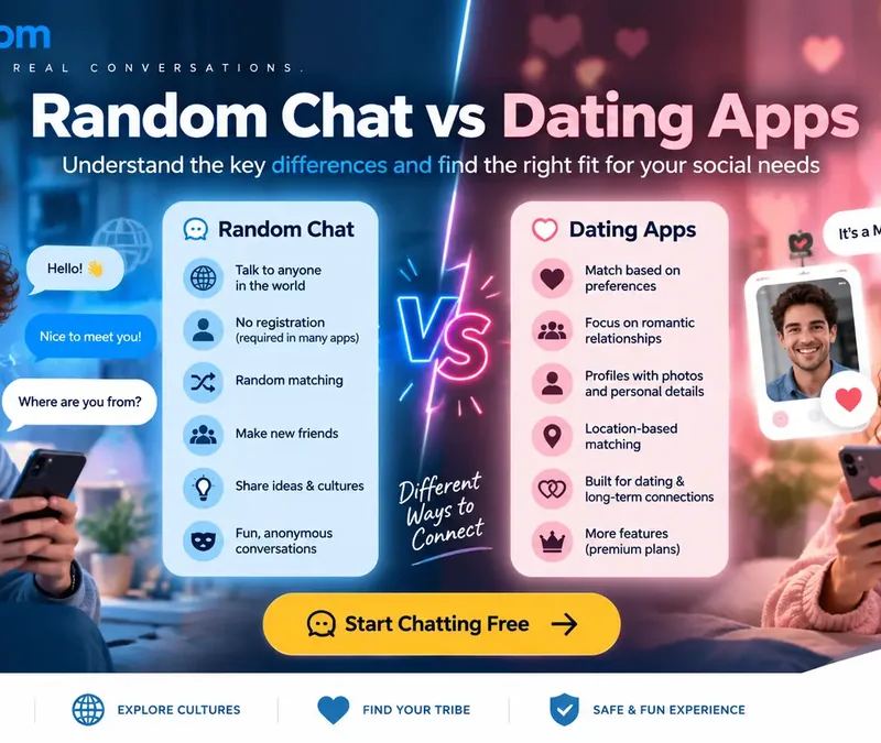 Side-by-side comparison of random chat features against dating app features