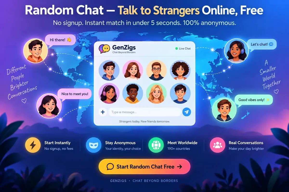 World map illustration with young people exchanging friendly chat bubbles anonymously